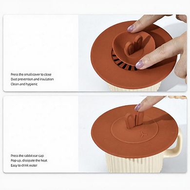 Silicone Bunny Ear Cup Lid Dustproof Insulated Drink Cover with Pop Up Vent Seal