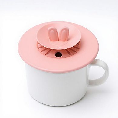 Silicone Bunny Ear Cup Lid Dustproof Insulated Drink Cover with Pop Up Vent Seal