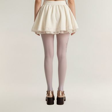 Women's Sheer Full Length Tights with Decorative Bow Thigh Print and Soft Stretch Fit