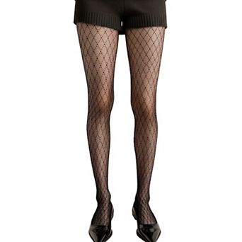 Women's Sheer Full Length Tights with Diamond Mesh Pattern and Soft Stretch Fit