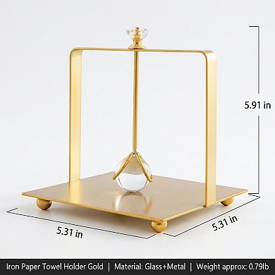 Modern Gold Metal Napkin Holder with Crystal Knob Decorative Tabletop Organizer