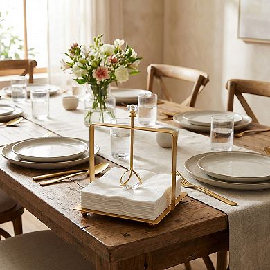 Modern Gold Metal Napkin Holder with Crystal Knob Decorative Tabletop Organizer