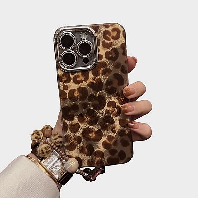 Leopard Print Phone Case with Beaded Wristlet Charm