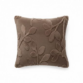 Textured Botanical Decorative Throw Pillow with Raised Leaf Embroidery Square Accent Cushion
