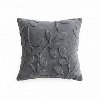 Textured Botanical Decorative Throw Pillow with Raised Leaf Embroidery Square Accent Cushion