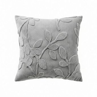 Textured Botanical Decorative Throw Pillow with Raised Leaf Embroidery Square Accent Cushion