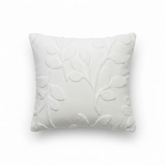 Textured Botanical Decorative Throw Pillow with Raised Leaf Embroidery Square Accent Cushion