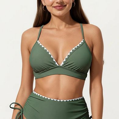 Women's 2-Piece Bikini Set with Triangle Bralette Top Scalloped Trim and High Rise Tie Side Bottom