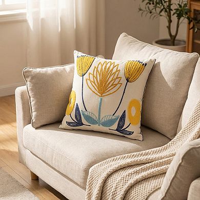 Decorative Floral Throw Pillow Cover Soft Textured Fabric Square Cushion Cover Single Pack