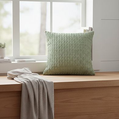 Textured Knit Decorative Throw Pillow with Raised Waffle Pattern Square Accent Cushion 17.7x17.7in