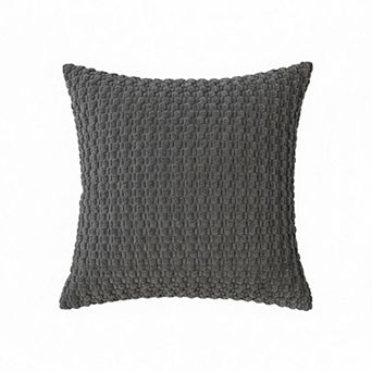 Textured Knit Decorative Throw Pillow with Raised Waffle Pattern Square Accent Cushion 17.7x17.7in
