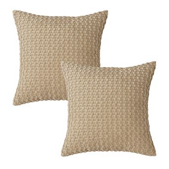 Textured Knit Decorative Throw Pillow with Raised Waffle Pattern Square Accent Cushion 17.7x17.7in