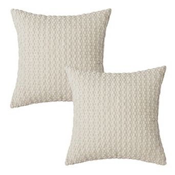 Textured Knit Decorative Throw Pillow with Raised Waffle Pattern Square Accent Cushion 17.7x17.7in