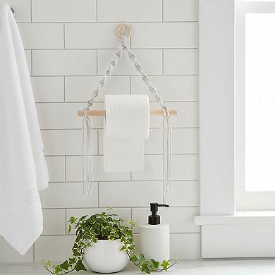 3-piece Hanging Rope Toilet Paper Holder with Wooden Dowel Bar