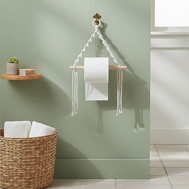 3-piece Hanging Rope Toilet Paper Holder with Wooden Dowel Bar