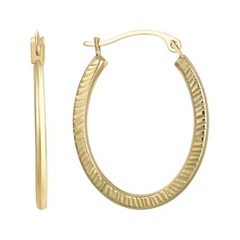 Forever 14K Diamond Cut Gold Oval Hoop Earrings