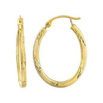 Forever 14K Gold Diamond Cut Oval Hoop Earrings