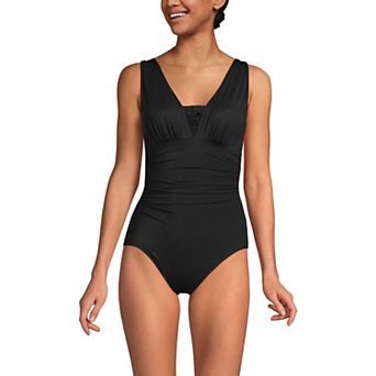 Women's Lands' End SlenderSuit Grecian Adjustable Low Leg Tummy Slimmer One-Piece Swimsuit