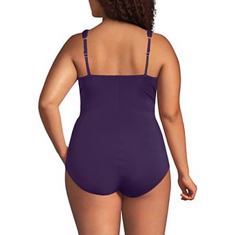 Women's Lands' End SlenderSuit Grecian Adjustable Low Leg Tummy Slimmer One-Piece Swimsuit