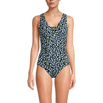 Women's Lands' End SlenderSuit Grecian Adjustable Low Leg Tummy Slimmer One-Piece Swimsuit