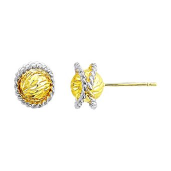 Forever 14K Gold Two-Tone Diamond Cut Dome Stud Earrings