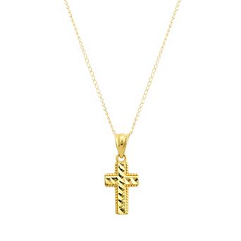 Forever 14K Gold Small Diamond Cut Cross Pendant Necklace