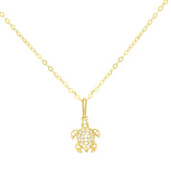 Forever 14K Gold & Pave Cubic Zirconia Turtle Pendant Necklace