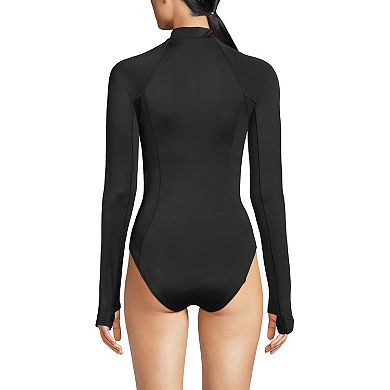 Women's Lands' End D-Cup Long Sleeve Tummy Slimmer Rashguard Swimsuit