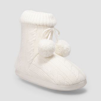 Women's LC Lauren Conrad Hemmings Sweater Knit Pom-Pom Tie-Front Ankle Bootie Slippers