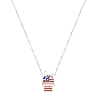 Peanuts Snoopy Fine Silver Plated Enamel Flag Dog House Pendant Necklace