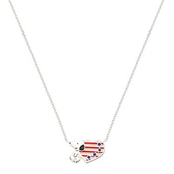 Peanuts Snoopy Fine Silver Plated Enamel Heart Flag Pendant Necklace