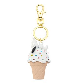 Peanuts Snoopy Enamel Multi Crystal Ice Cream Cone Bag Charm Keychain