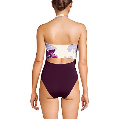 Women's Lands' End Tugless Halter High Leg Monokini Swimsuit