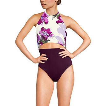 Women's Lands' End Tugless Halter High Leg Monokini Swimsuit