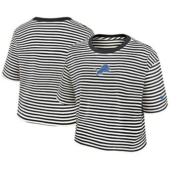 Women's Nike Black/Cream Detroit Lions Striped Cropped T-Shirt