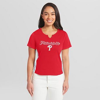 Women's WEAR by Erin Andrews Red Philadelphia Phillies Notch Neck T-Shirt