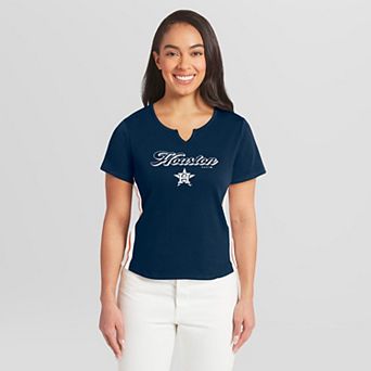 Women's WEAR by Erin Andrews Navy Houston Astros Notch Neck Cropped T-Shirt