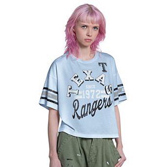 Women's Starter Light Blue Texas Rangers Cropped Hurry Up Offense T-Shirt