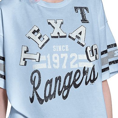 Women's Starter Light Blue Texas Rangers Cropped Hurry Up Offense T-Shirt