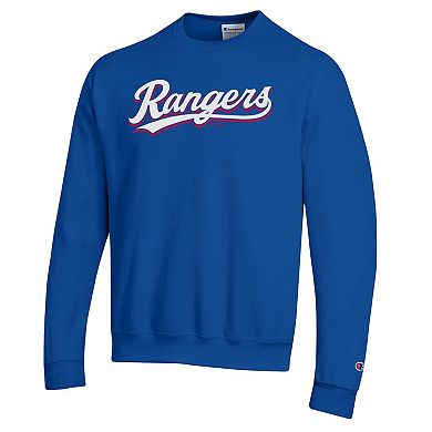 Men's Champion Royal Texas Rangers Powerblend Wordmark Sweatshirt