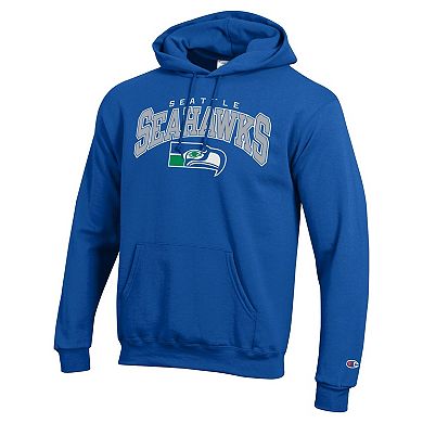 Men's Champion Royal Seattle Seahawks Powerblend Arch over Logo Hoodie