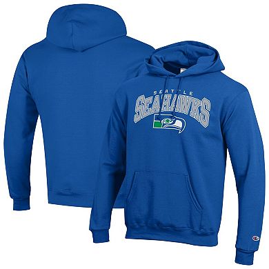 Men's Champion Royal Seattle Seahawks Powerblend Arch over Logo Hoodie