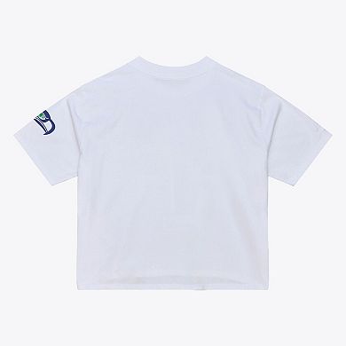 Women's Mitchell & Ness White Seattle Seahawks Head Coach Cropped T-Shirt