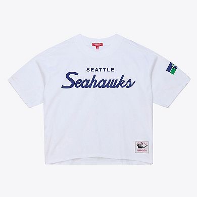 Women's Mitchell & Ness White Seattle Seahawks Head Coach Cropped T-Shirt