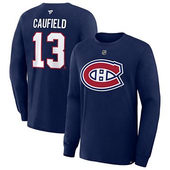Men's Fanatics Cole Caufield Navy Montreal Canadiens Authentic Stack Name & Number T-Shirt