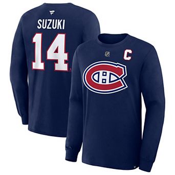 Men's Fanatics Nick Suzuki Navy Montreal Canadiens Authentic Stack Name & Number T-Shirt