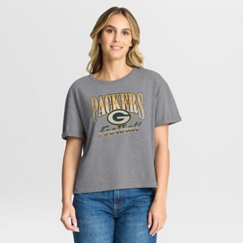 Women's Fanatics Heather Gray Green Bay Packers Overplayed Tribute Tri-Blend Boxy T-Shirt