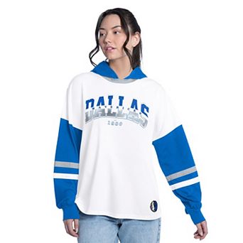 Women's G-III 4Her by Carl Banks White/Royal Dallas Mavericks Key Player Oversized Hooded Long Sleeve T-Shirt