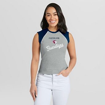 Women's WEAR by Erin Andrews Gray Cleveland Guardians Cropped Raglan Tank Top
