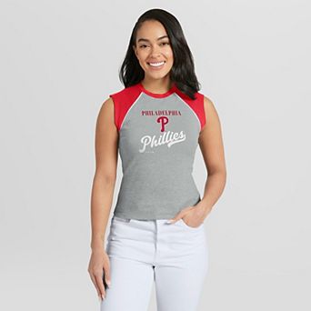 Women's WEAR by Erin Andrews Gray Philadelphia Phillies Cropped Raglan Tank Top